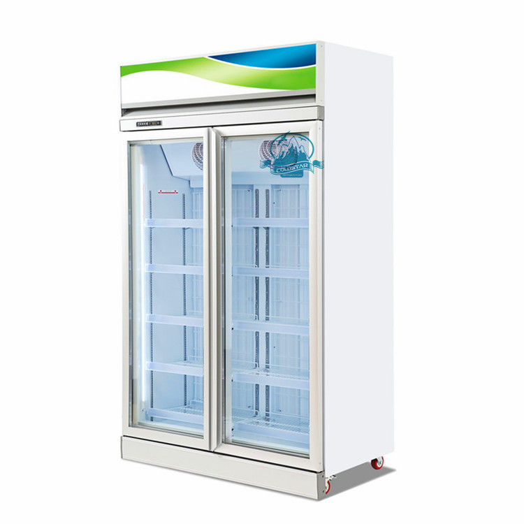 スーパーマーケットの両開きドアの直立したフリーザーのガラス ドアの表示冷蔵庫の冷凍庫