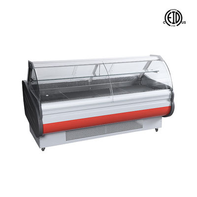 前部開放されたデリカテッセンのクーラーのスーパーマーケットによって調理される食糧表示冷却装置カウンターのマーチャンダイザー